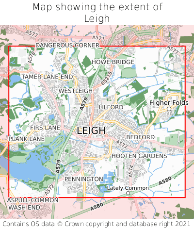Map showing extent of Leigh as bounding box