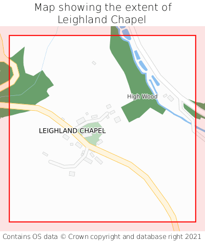 Map showing extent of Leighland Chapel as bounding box