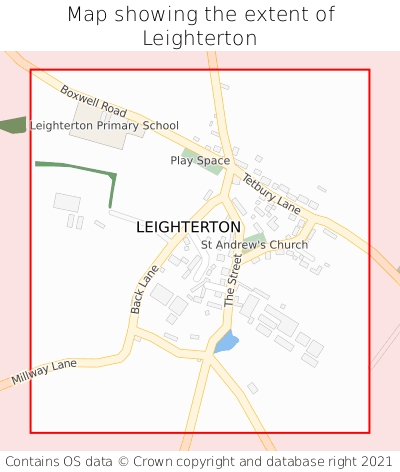 Map showing extent of Leighterton as bounding box