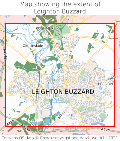 Map showing extent of Leighton Buzzard as bounding box