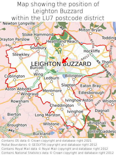 Map showing location of Leighton Buzzard within LU7