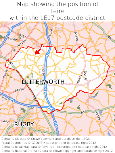 Map showing location of Leire within LE17