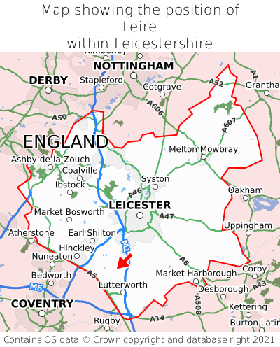 Map showing location of Leire within Leicestershire