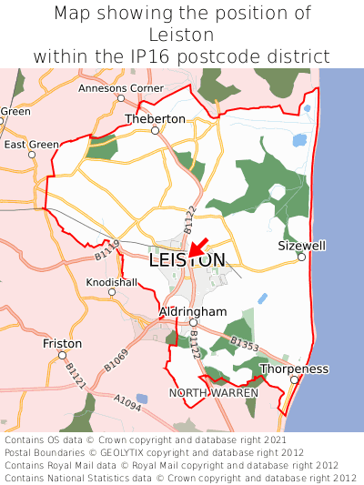 Map showing location of Leiston within IP16