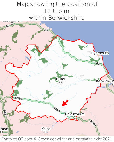 Map showing location of Leitholm within Berwickshire