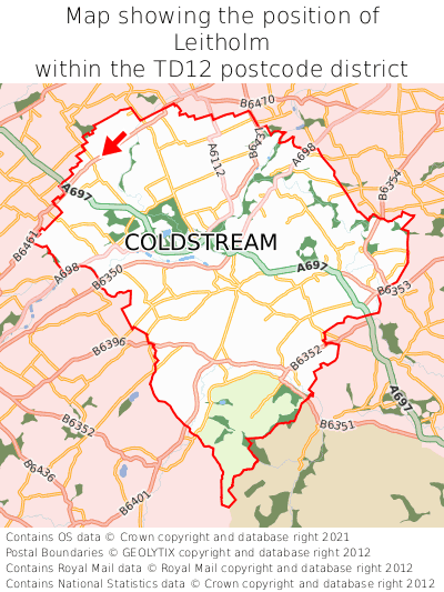 Map showing location of Leitholm within TD12