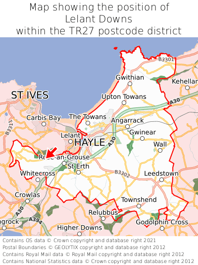 Map showing location of Lelant Downs within TR27