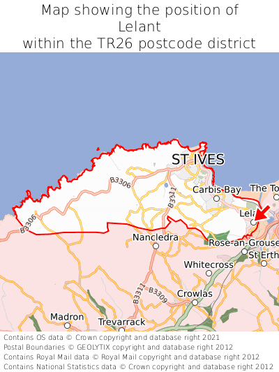 Map showing location of Lelant within TR26