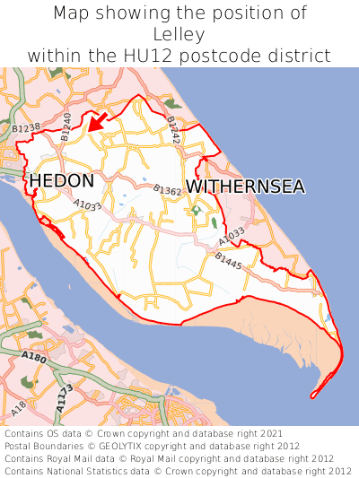 Map showing location of Lelley within HU12