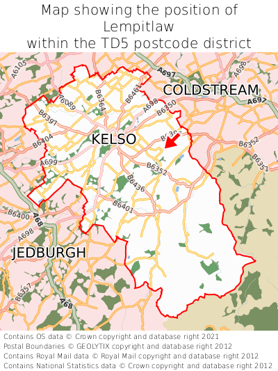 Map showing location of Lempitlaw within TD5