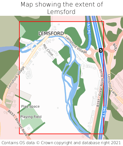 Map showing extent of Lemsford as bounding box