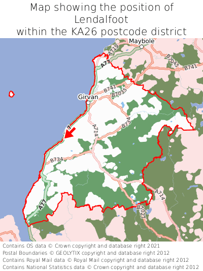 Map showing location of Lendalfoot within KA26