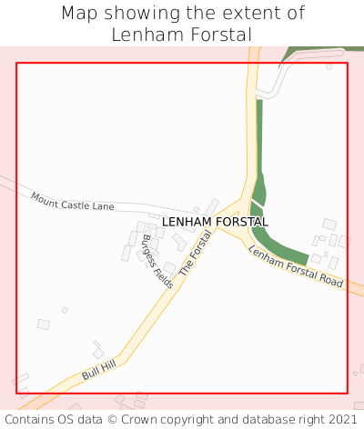 Map showing extent of Lenham Forstal as bounding box