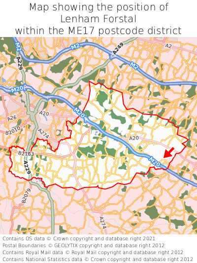 Map showing location of Lenham Forstal within ME17