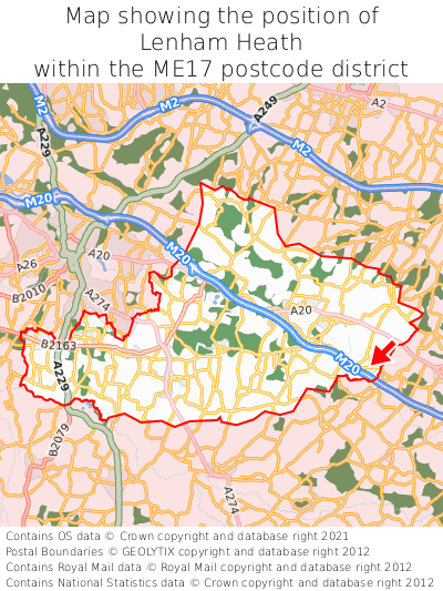 Map showing location of Lenham Heath within ME17