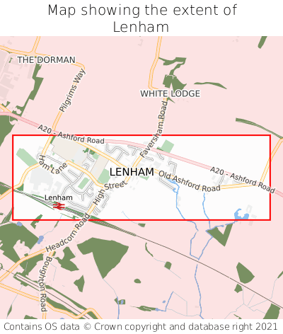 Map showing extent of Lenham as bounding box