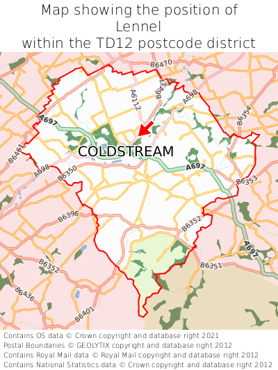 Map showing location of Lennel within TD12