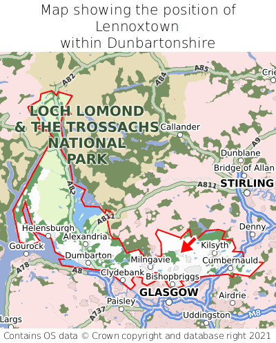 Map showing location of Lennoxtown within Dunbartonshire