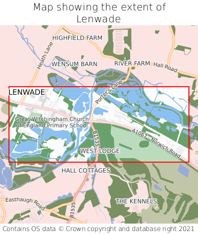 Map showing extent of Lenwade as bounding box