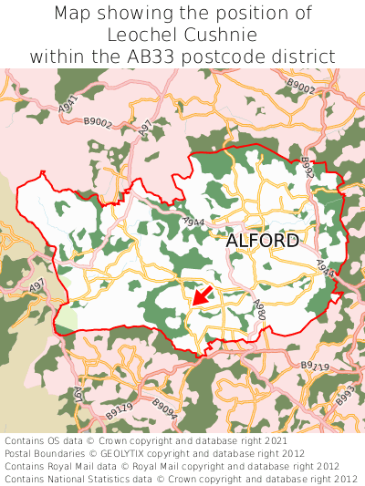 Map showing location of Leochel Cushnie within AB33