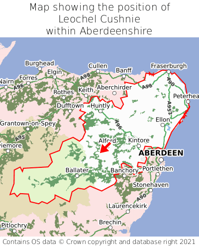 Map showing location of Leochel Cushnie within Aberdeenshire