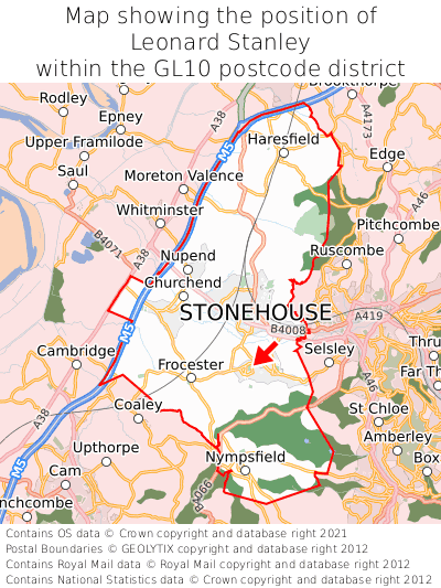Map showing location of Leonard Stanley within GL10