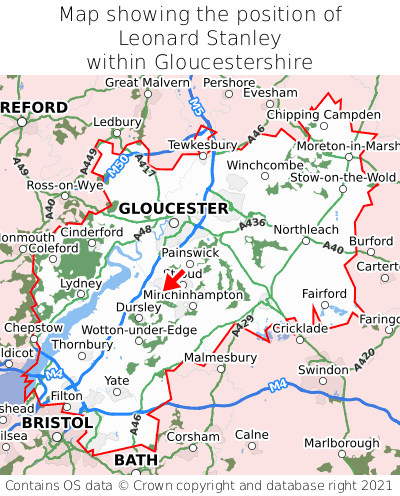 Map showing location of Leonard Stanley within Gloucestershire
