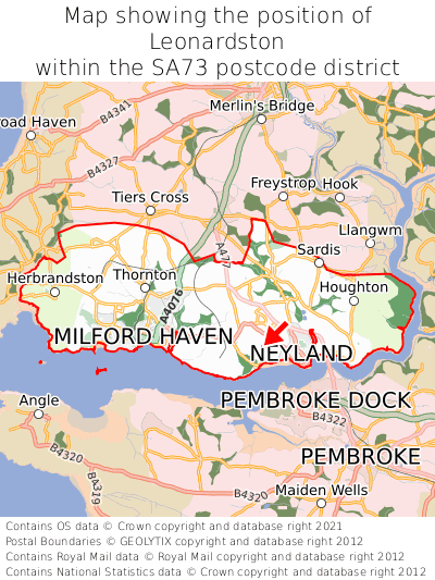 Map showing location of Leonardston within SA73