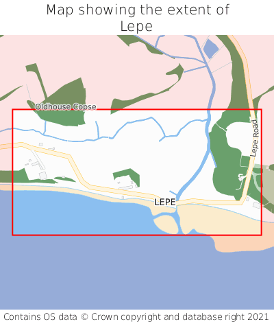 Map showing extent of Lepe as bounding box