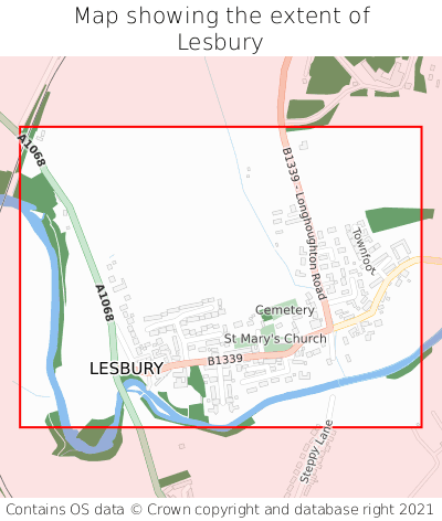 Map showing extent of Lesbury as bounding box