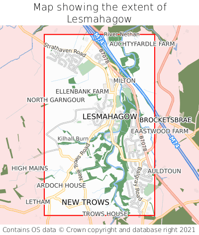 Map showing extent of Lesmahagow as bounding box