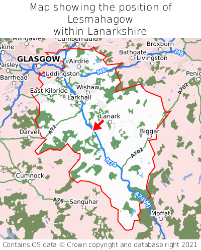 Map showing location of Lesmahagow within Lanarkshire
