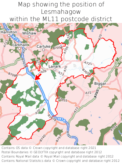 Map showing location of Lesmahagow within ML11