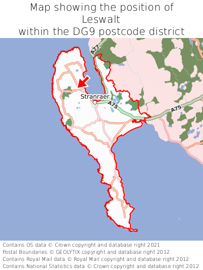 Map showing location of Leswalt within DG9