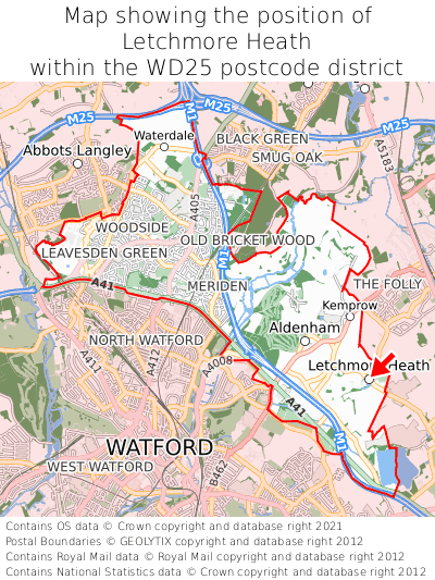 Map showing location of Letchmore Heath within WD25