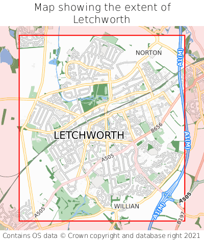 Map showing extent of Letchworth as bounding box