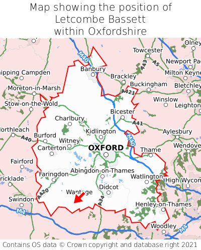 Map showing location of Letcombe Bassett within Oxfordshire
