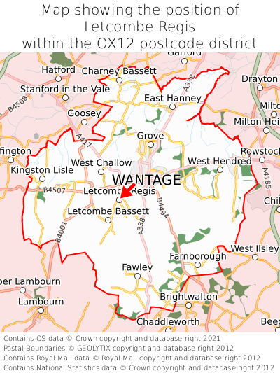 Map showing location of Letcombe Regis within OX12