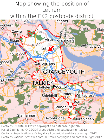 Map showing location of Letham within FK2