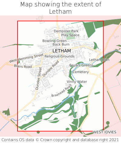 Map showing extent of Letham as bounding box