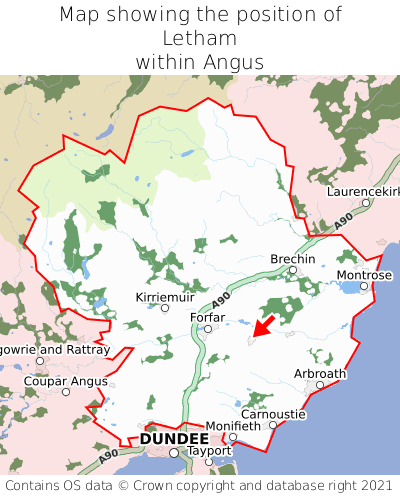 Map showing location of Letham within Angus