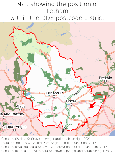 Map showing location of Letham within DD8