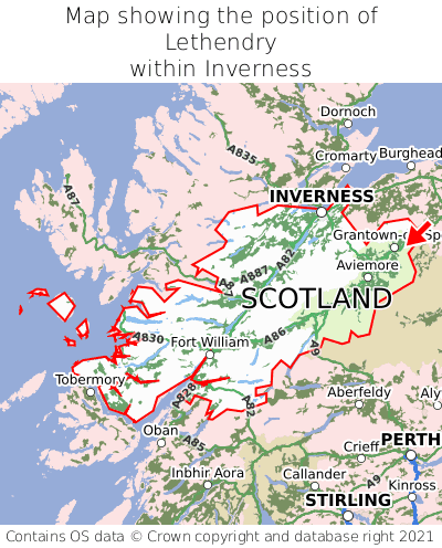 Map showing location of Lethendry within Inverness