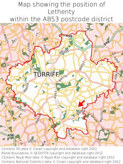 Map showing location of Lethenty within AB53