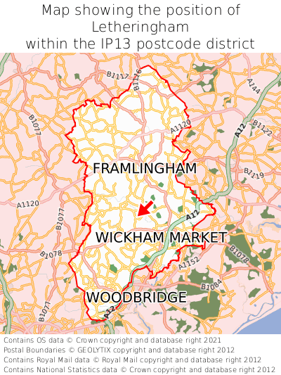 Map showing location of Letheringham within IP13