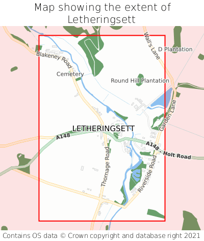Map showing extent of Letheringsett as bounding box
