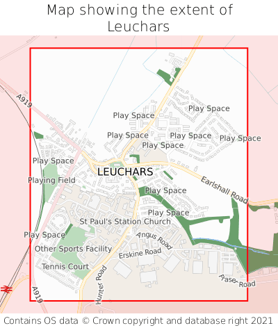 Map showing extent of Leuchars as bounding box