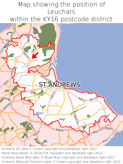 Map showing location of Leuchars within KY16