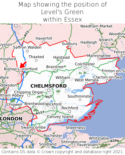 Map showing location of Level's Green within Essex