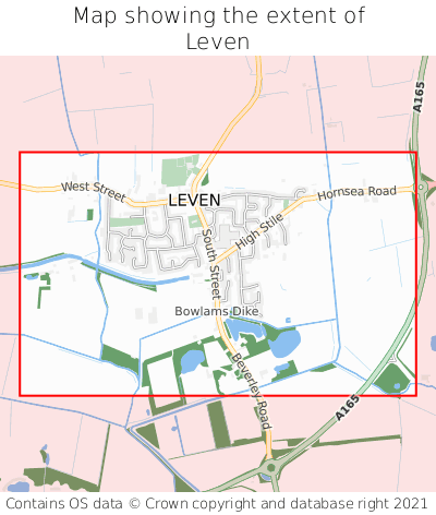 Map showing extent of Leven as bounding box
